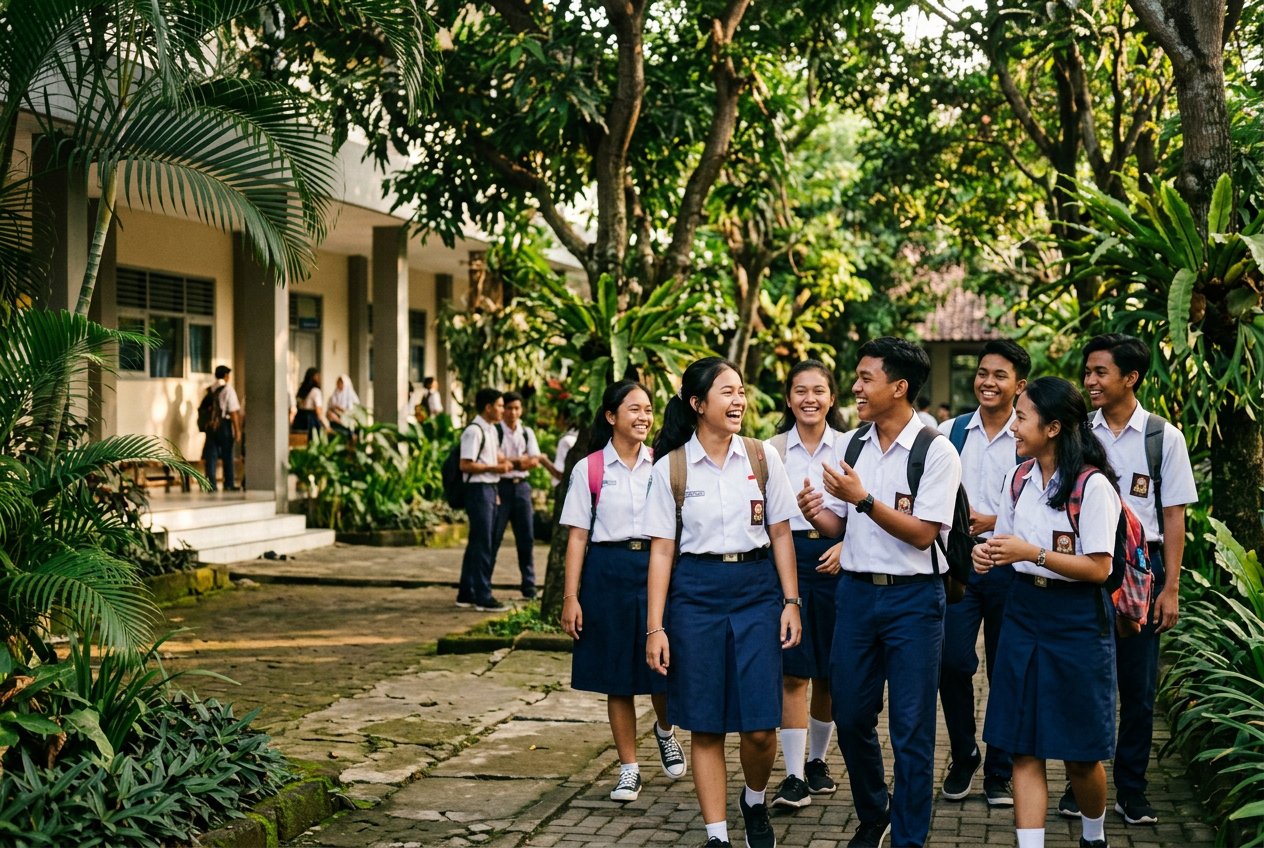 Visual contoh kebersamaan siswa di lingkungan sekolah